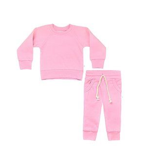 Royal Babies & Tots Crewneck Terry Jogger Pant Set in Bubble Gum Pink